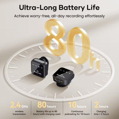 Wireless Microphone With Noise Cancellation Compatible With Many Devices, With Charging Case, Battery Life Of 80 Hours, Suitable For Youtube'S 164 Foot Range Plug, Video Recording, Vlog, Real Time Streaming Media, Content Creator Microphone